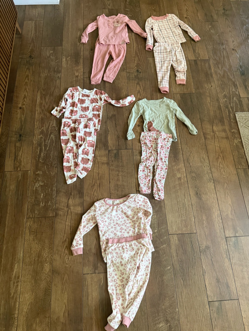 2T Girls Pink & Floral Pajama Lot - 5 Sleepwear Sets